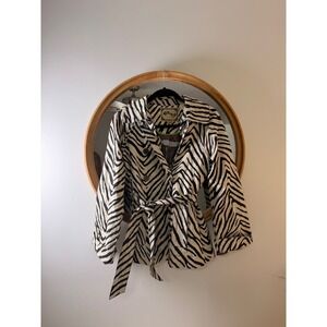 Y2K Fillmore California Zebra Print Jacket Women Black White Belted Trench